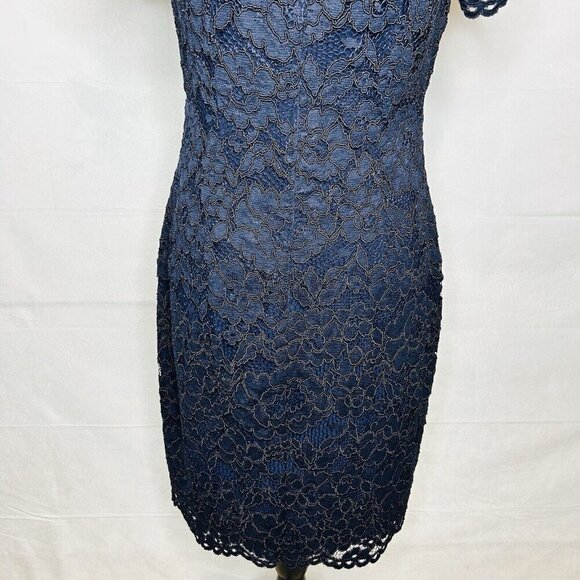 Lauren Ralph Lauren Scalloped Hem Lace Overlay Navy Blue Dress Size 10 - Picture 11 of 11